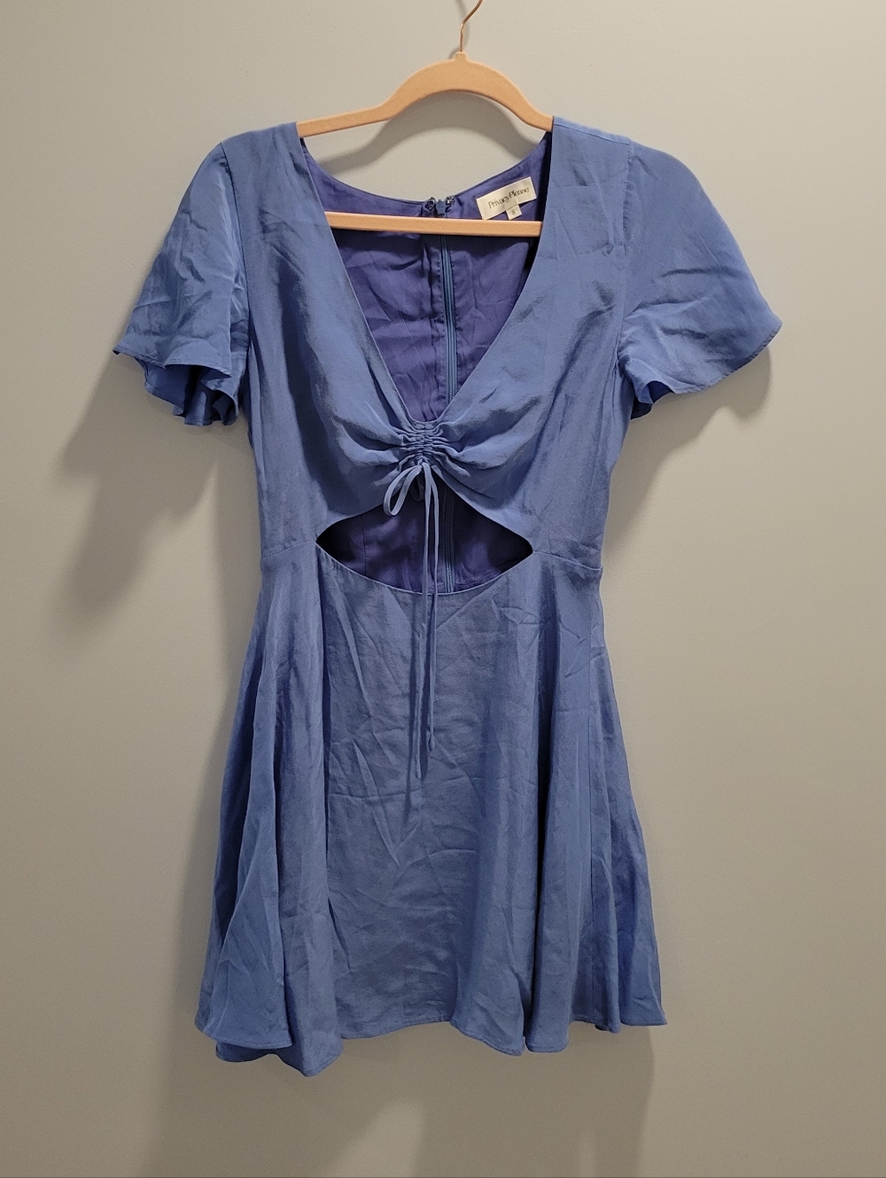 PRIVACYPLEASE Blue Tie-Front Cutout Short Dress Women S